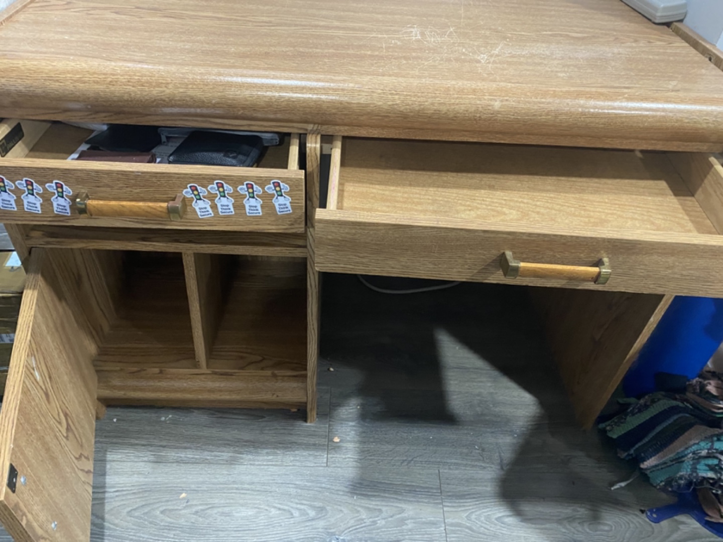 Wooden Computer Desk with Drawers and Cabinet - photo 4