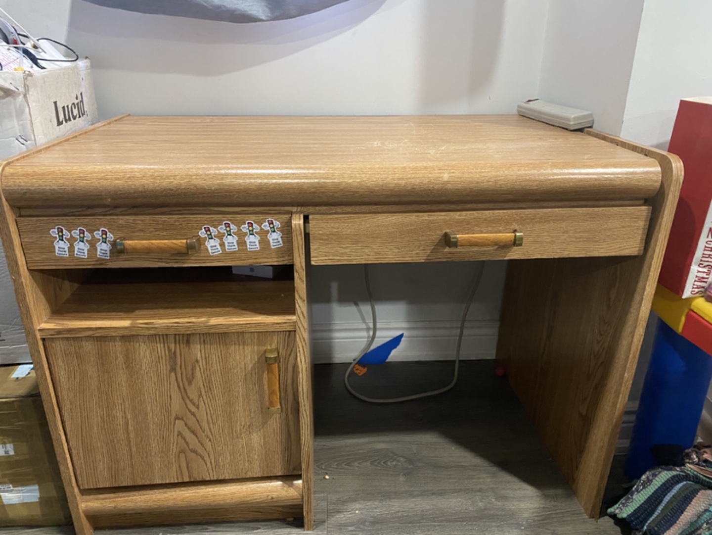 Wooden Computer Desk with Drawers and Cabinet