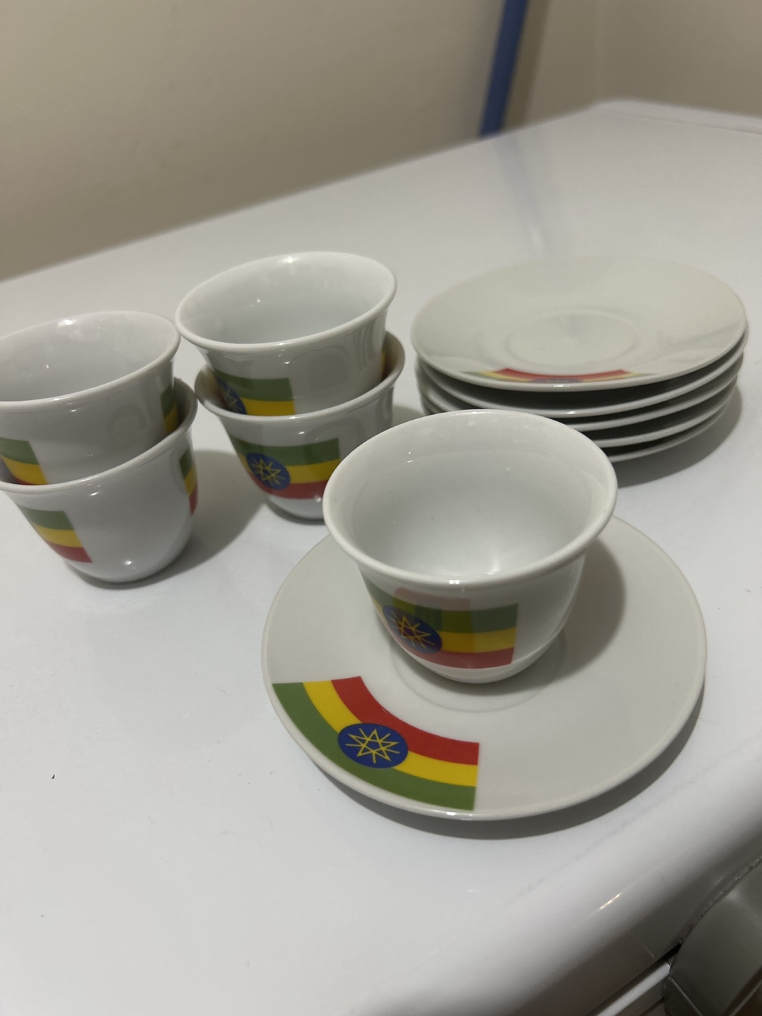 Ethiopian Flag Coffee Cups and Saucers Set