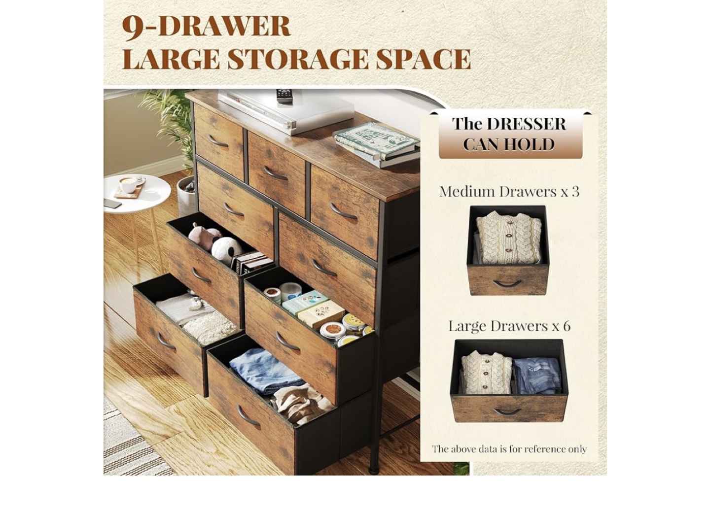 Rustic 9-Drawer Dresser with Metal Frame - photo 3