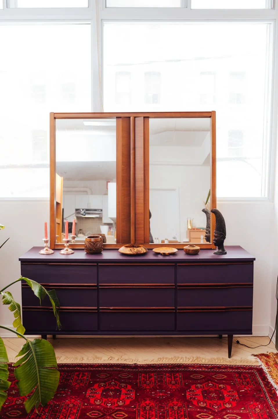 MCM Solid Wood Vintage Dresser, painted Purple 💜 thumbnail