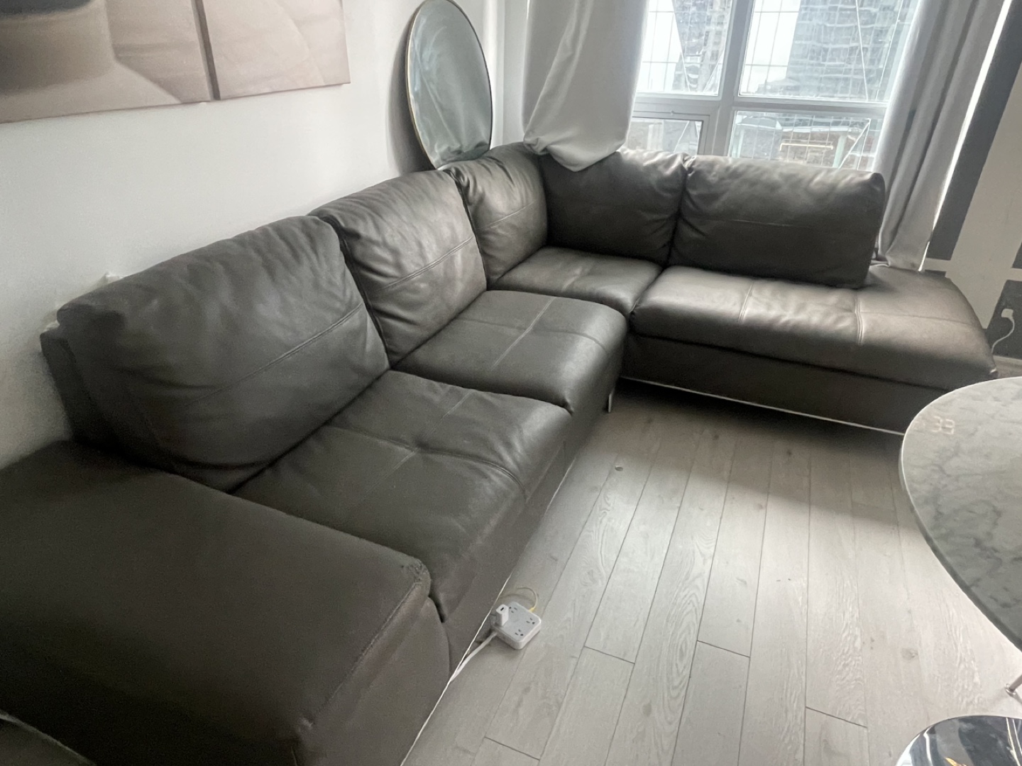 Dark Grey Leather Sofa - $250