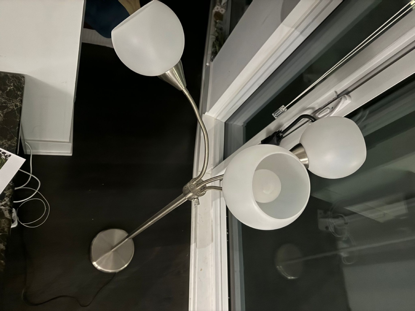 Three-light floor lamp, brushed nickel finish
