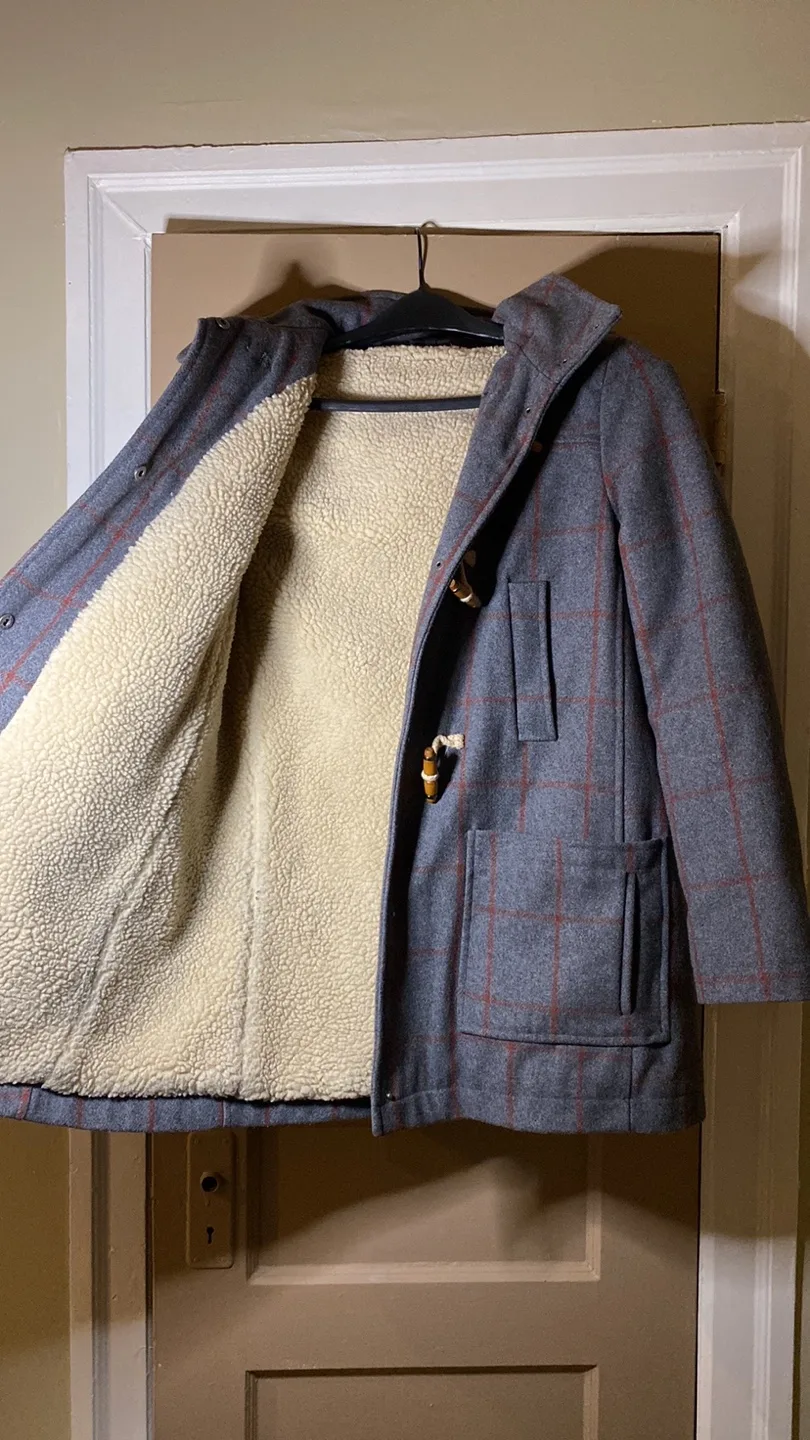 Topshop Plaid Grey Duffle Coat - Size 6 image indicator(2)