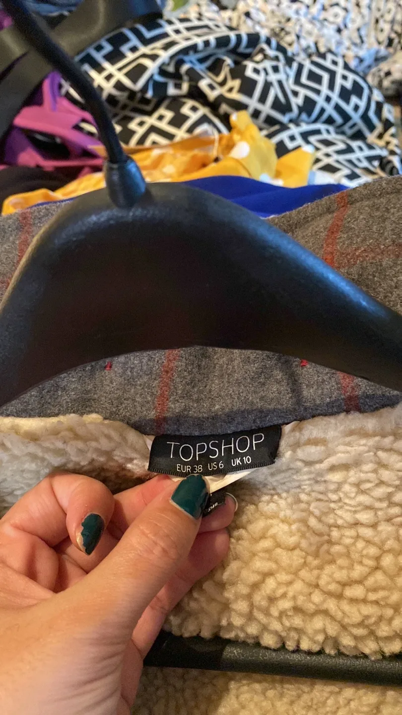 Topshop Plaid Grey Duffle Coat - Size 6 image indicator(3)