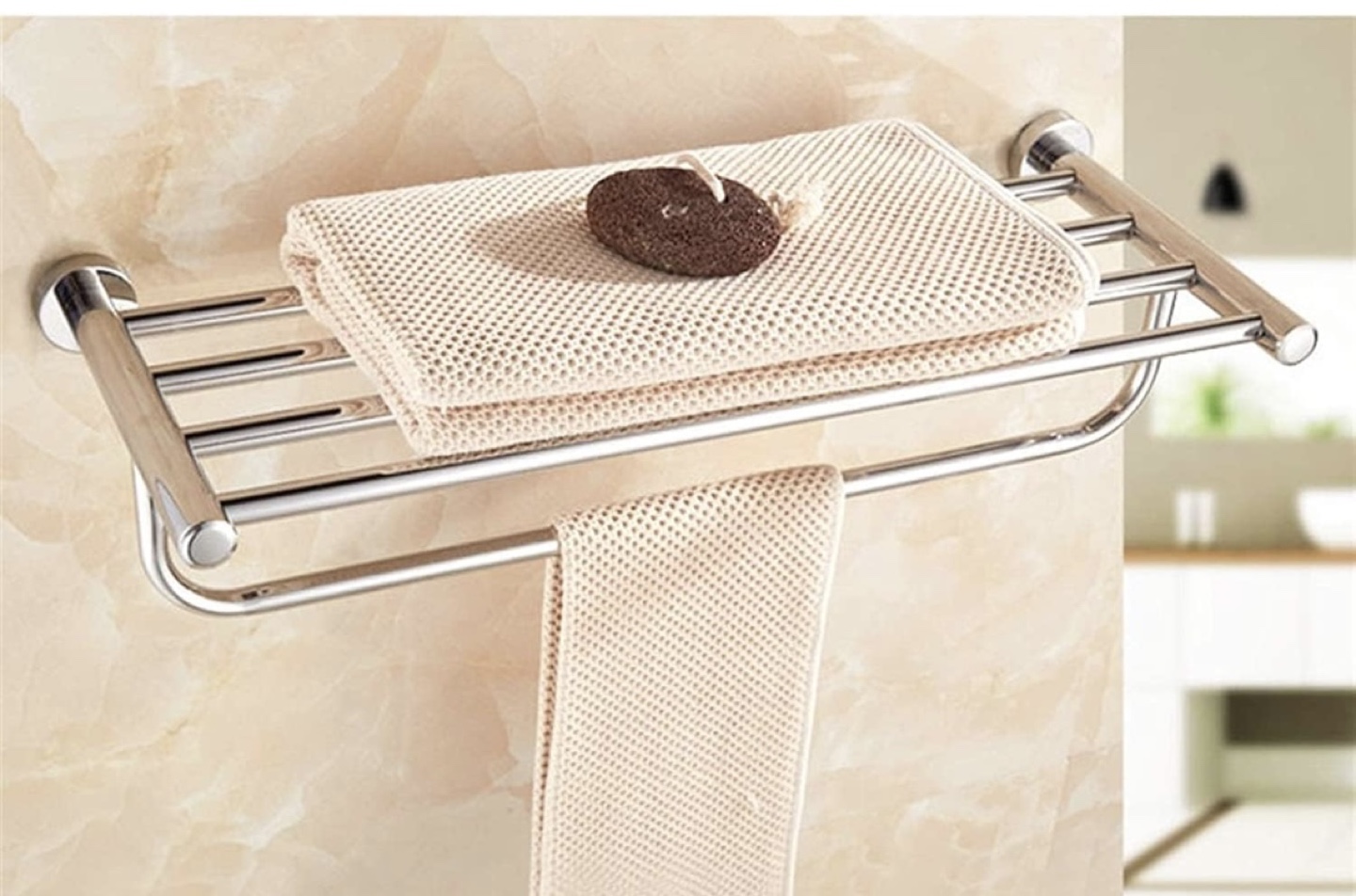 Chrome Bathroom Towel Rack with Shelf - photo 3