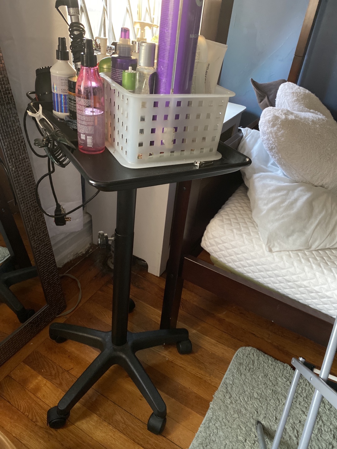 Rolling Utility Cart, Salon Cart, Black, Adjustable Height
