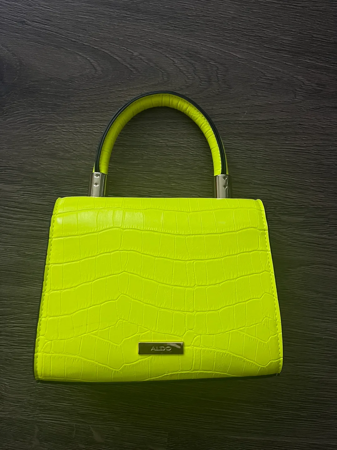 ALDO Neon Yellow Croc-Embossed Handbag image indicator(2)
