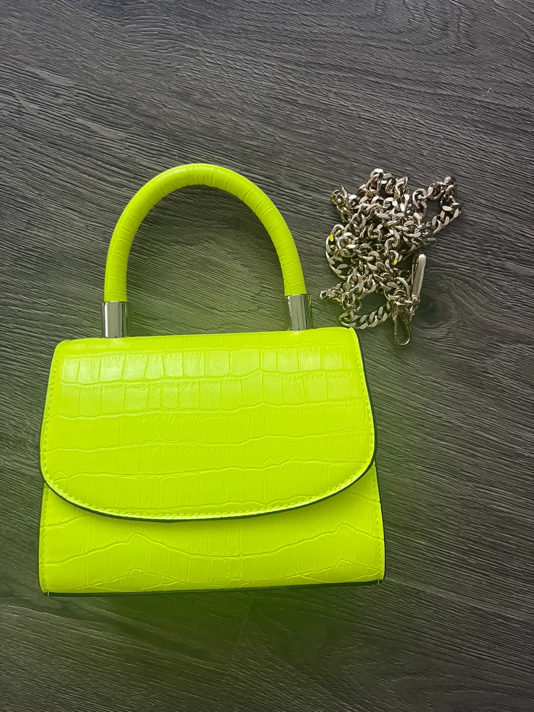 ALDO Neon Yellow Croc-Embossed Handbag image indicator(3)