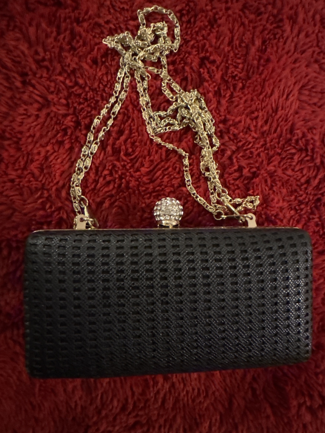 Black Evening Clutch with Gold Chain