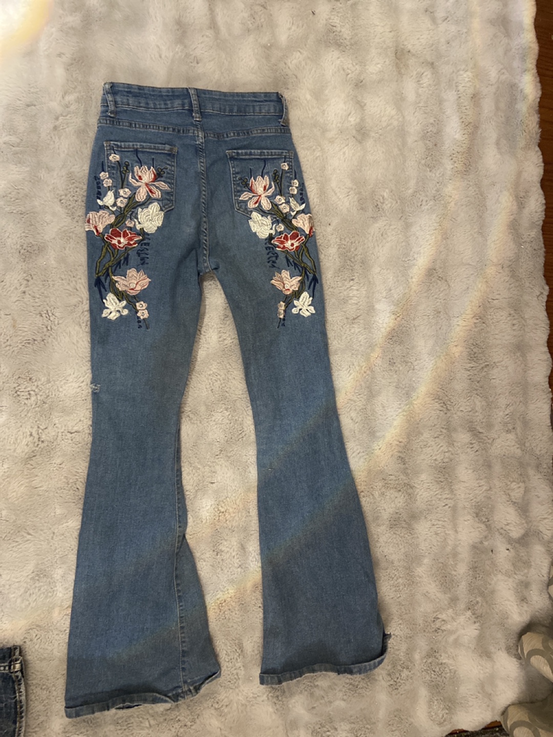 Floral Embroidered Bell Bottom Jeans - Size Small