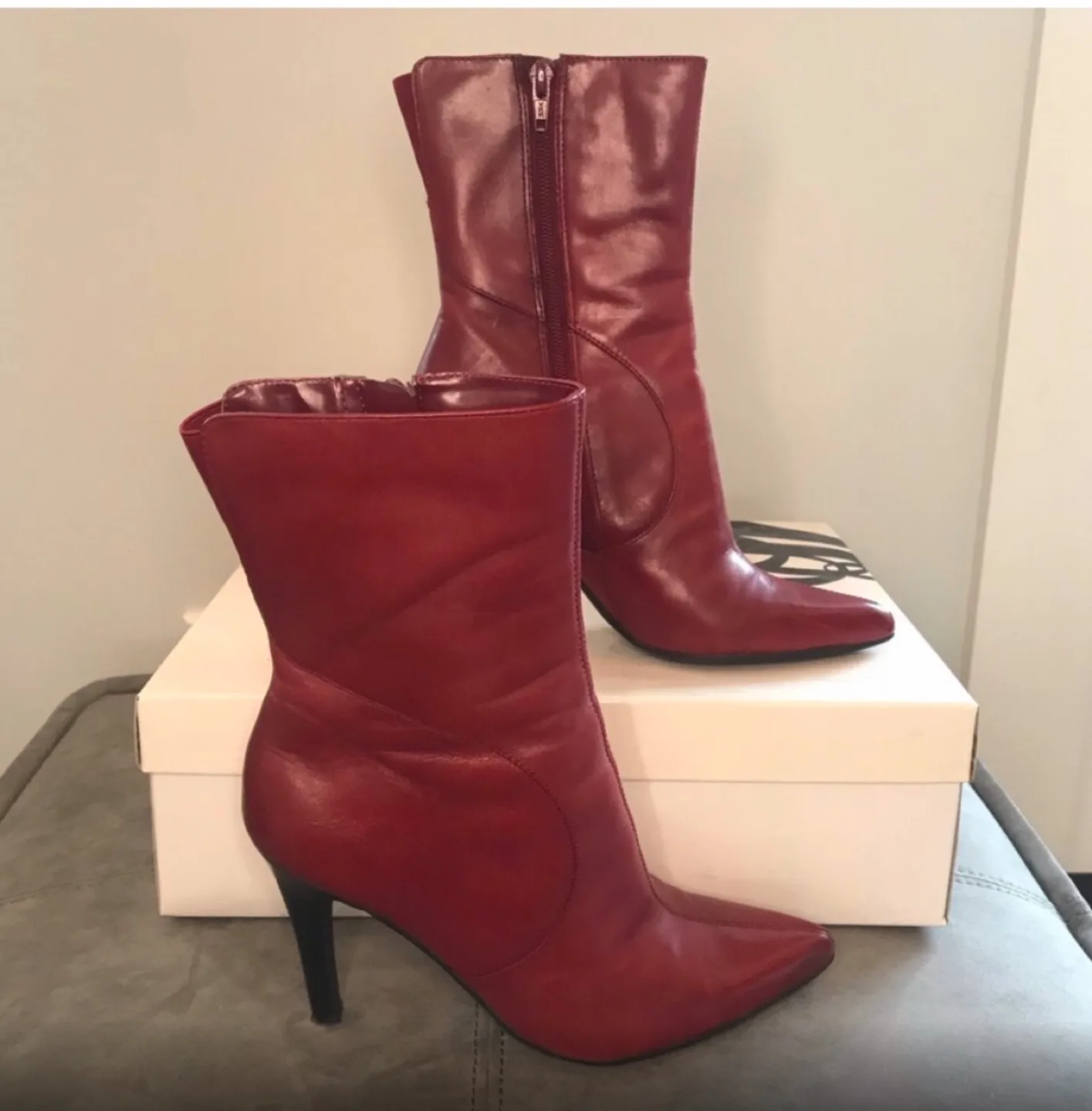 Size 6, Red Leather Stiletto Boots image indicator(2)