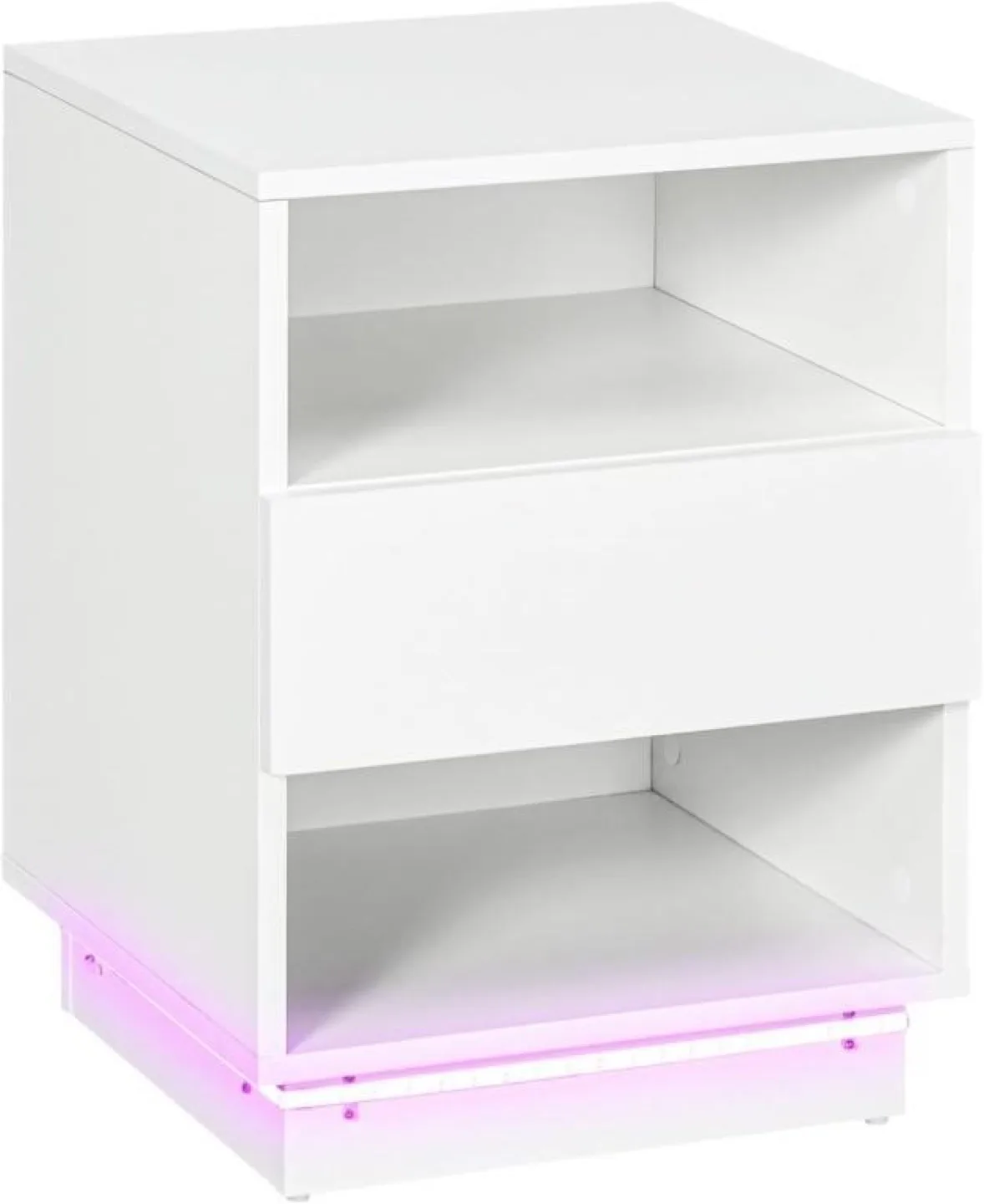 Modern White LED Nightstand with Drawer & Shelf image indicator(2)