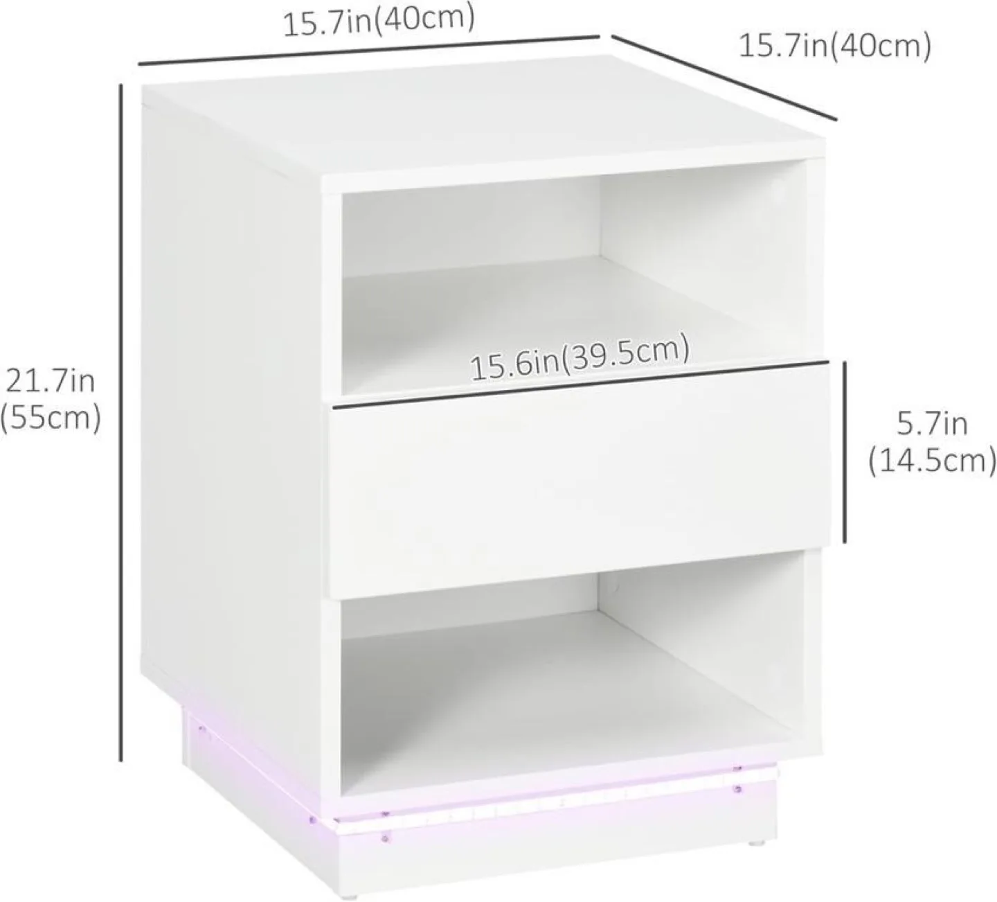 Modern White LED Nightstand with Drawer & Shelf image indicator(3)