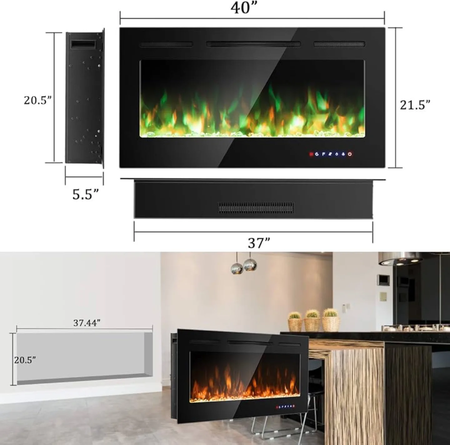 40" Electric Fireplace Insert with Remote image indicator(2)