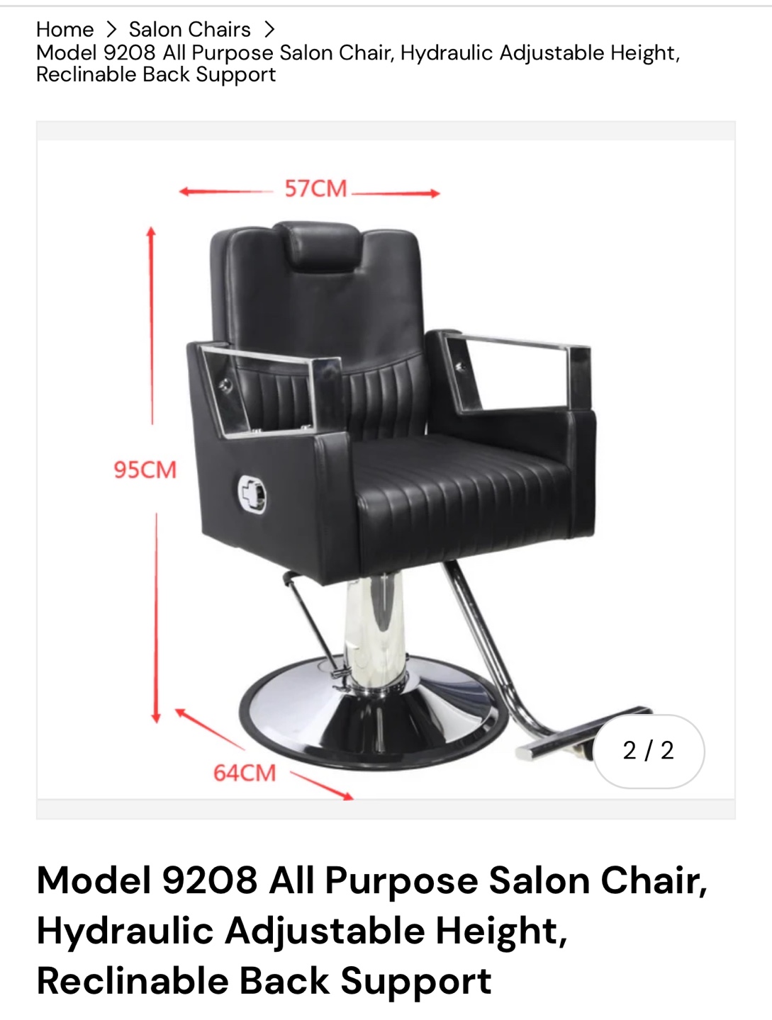 Salon Chair - Model 9208 - Hydraulic, Reclinable