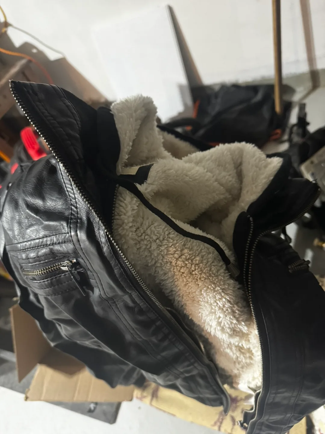 Black Leather Jacket with Sherpa Lining - S: Medium image indicator(2)