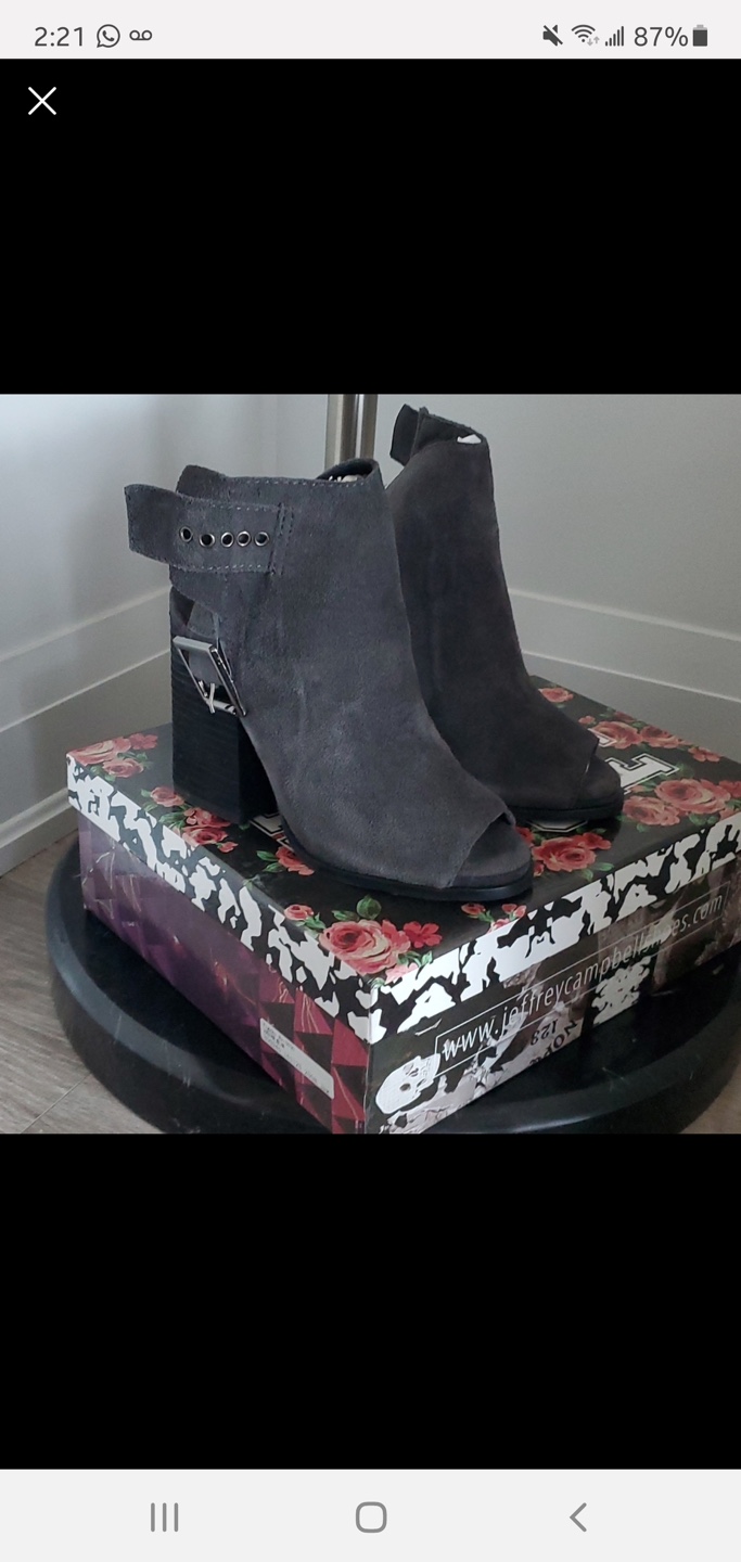 Jeffrey Campbell Grey Suede Peep-Toe Booties