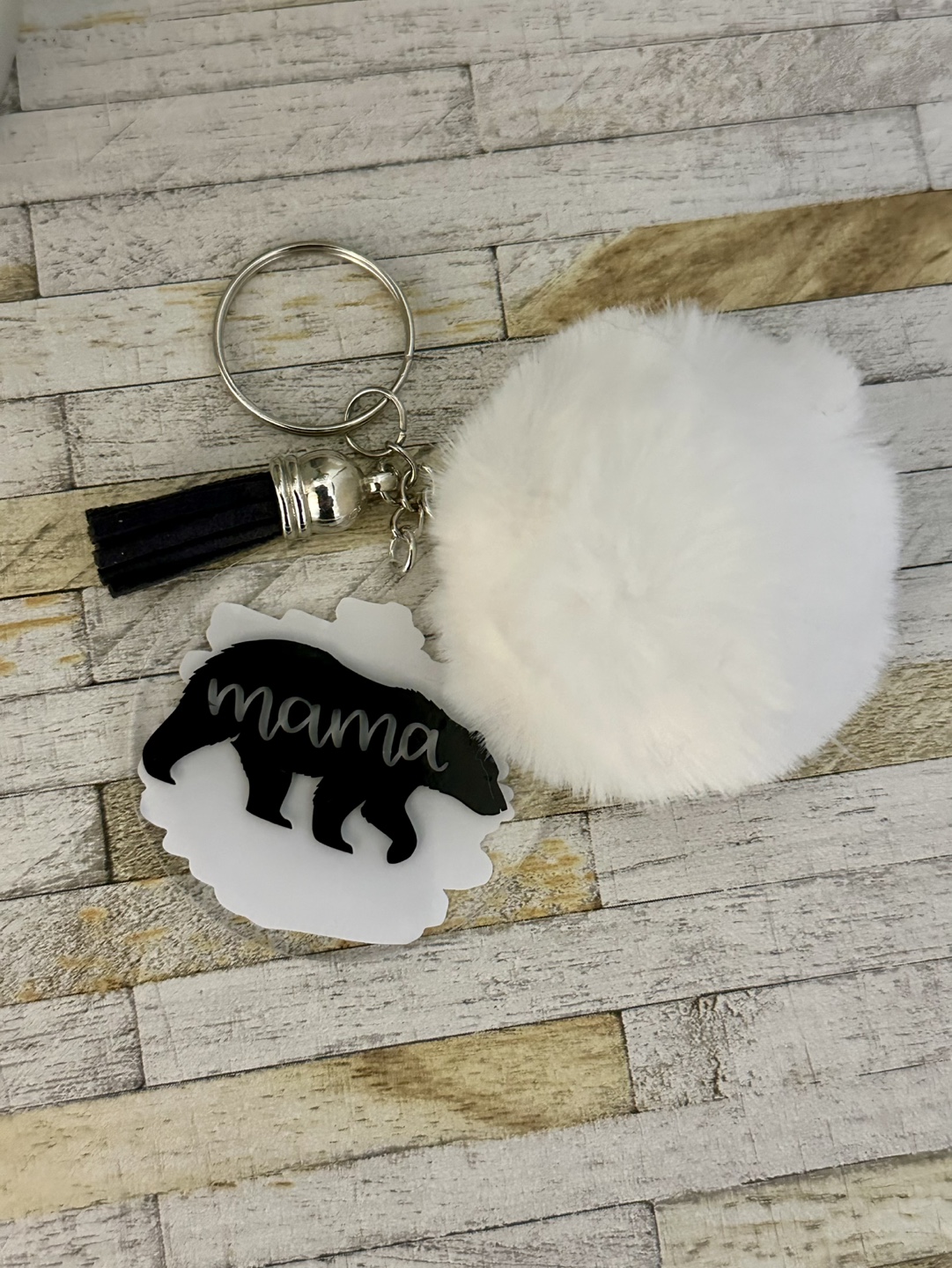 Mama Bear Keychain with Pom Pom
