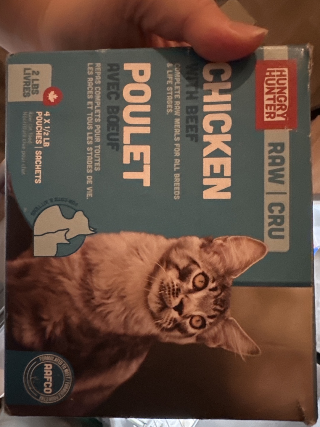 Hungry Hunter Raw Chicken & Beef Cat Food - 1/2 lb Pouches*3