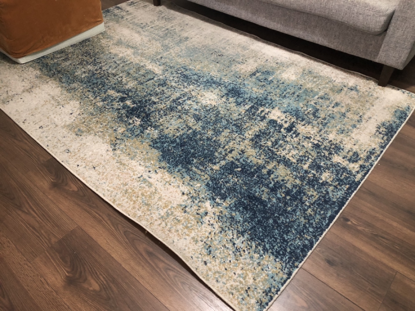 7.5ft X 5ft Abstract Area Rug, Blue and Beige