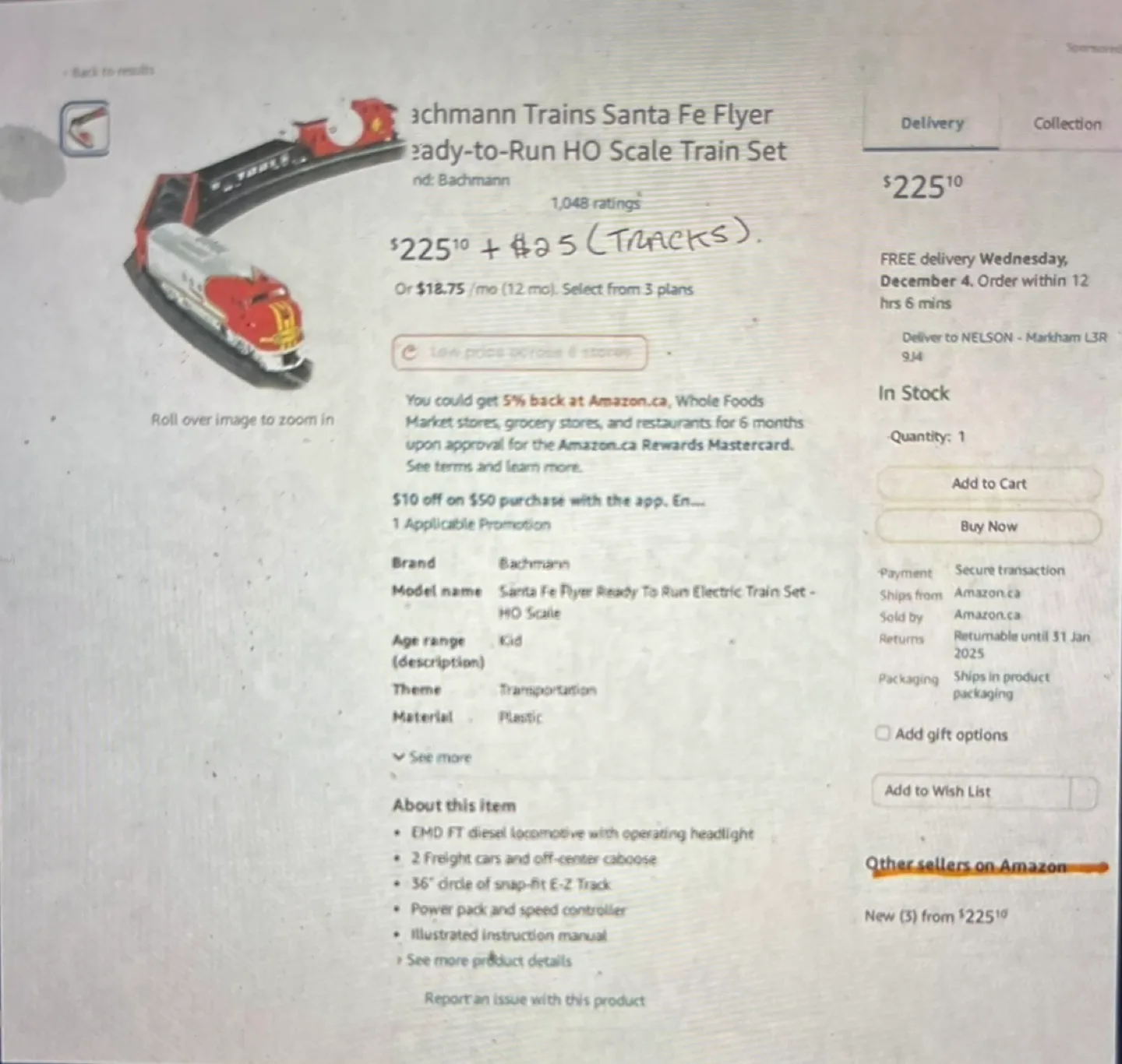 REDUCED Bachmann  🚂 Santa Fe Flyer to-Run HO Scale Train Set image indicator(2)