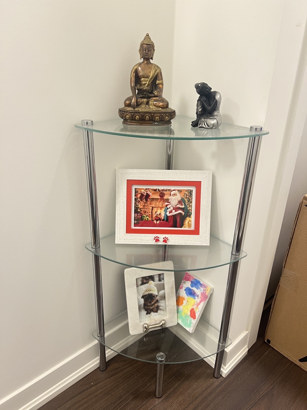 Three-Tier Corner Glass Shelf