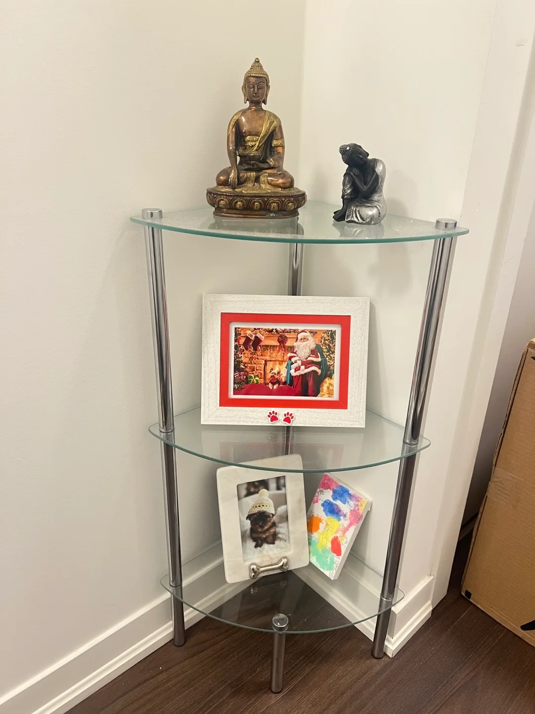 Three-Tier Corner Glass Shelf