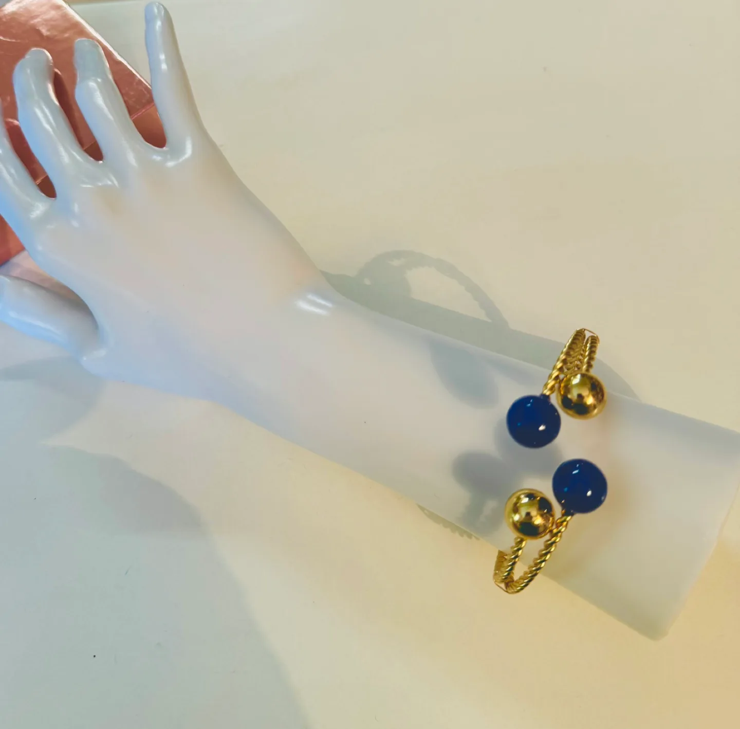 Gold Rope Cuff Bangle Bracelet w/ COBALT Blue Enameling image indicator(5)