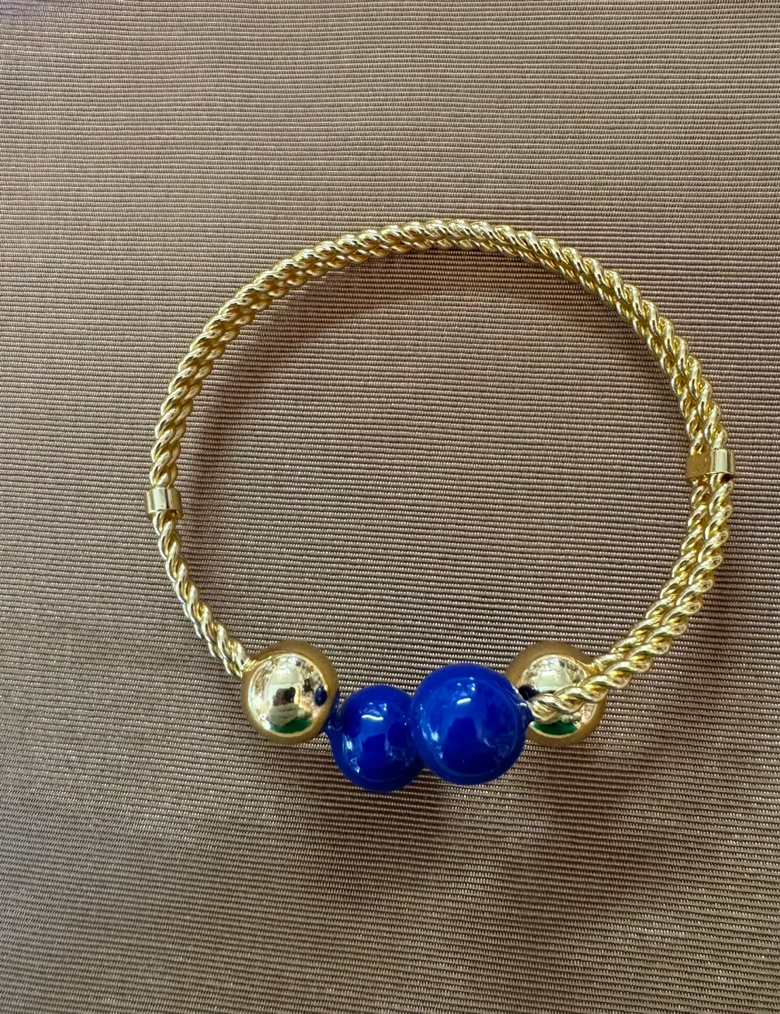 Gold Rope Cuff Bangle Bracelet w/ COBALT Blue Enameling image indicator(4)