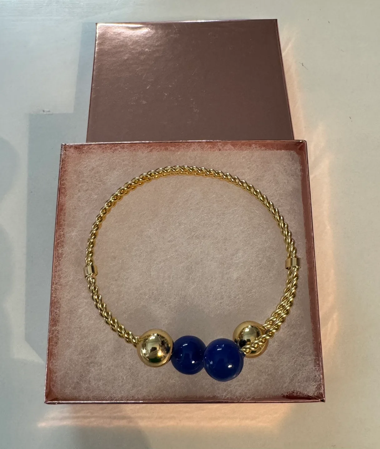 Gold Rope Cuff Bangle Bracelet w/ COBALT Blue Enameling image indicator(6)