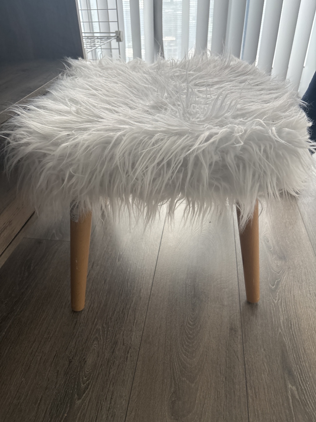 Fluffy White Faux Fur Stool