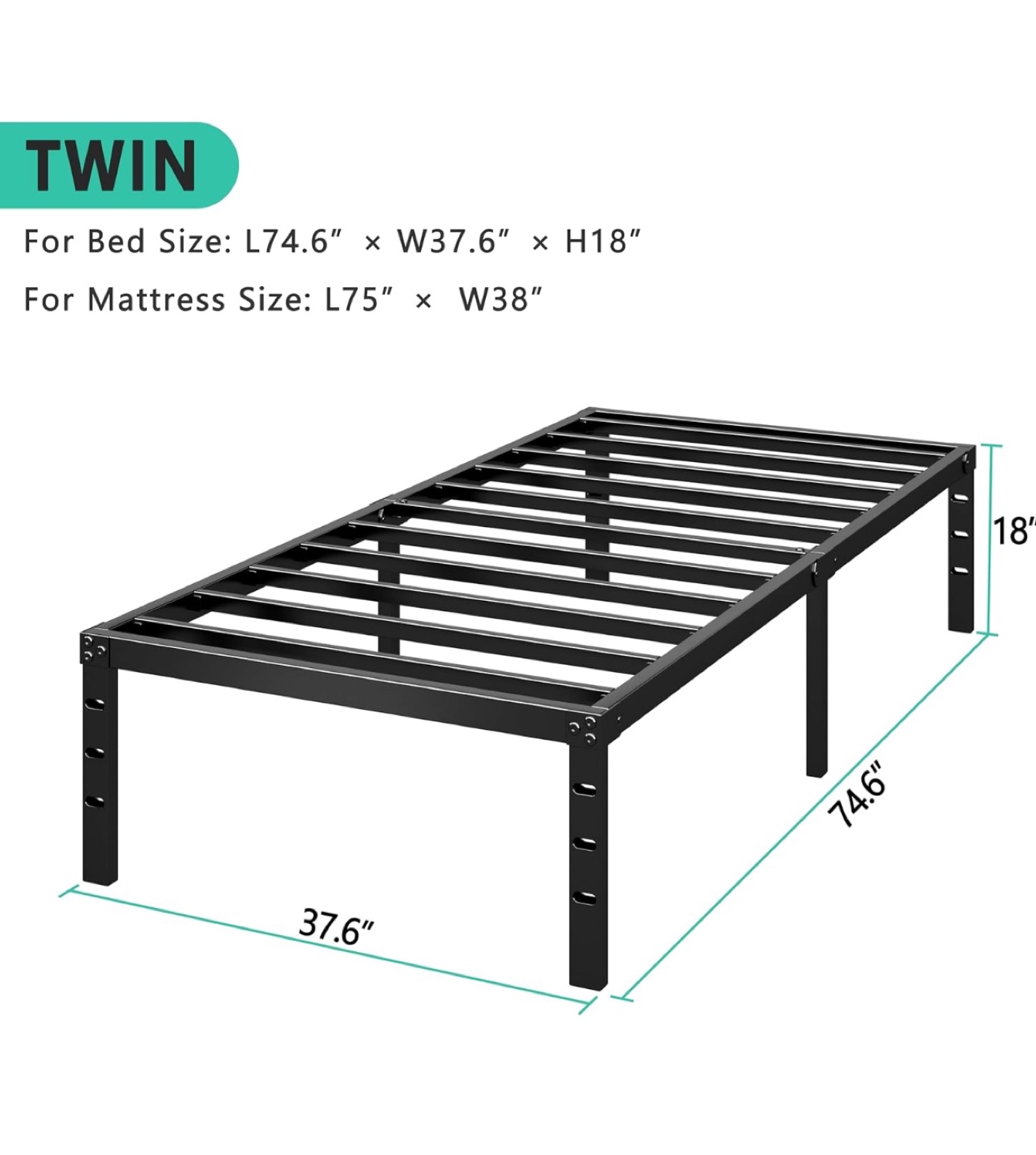 Twin Metal Platform Bed Frame - Black - photo 3