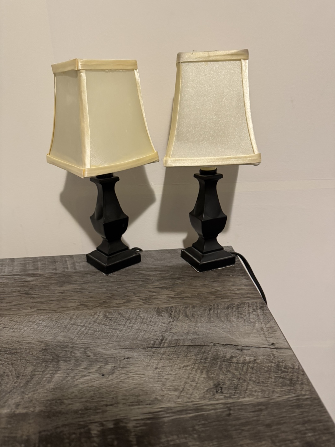 Pair of Black Table Lamps with Cream Shades