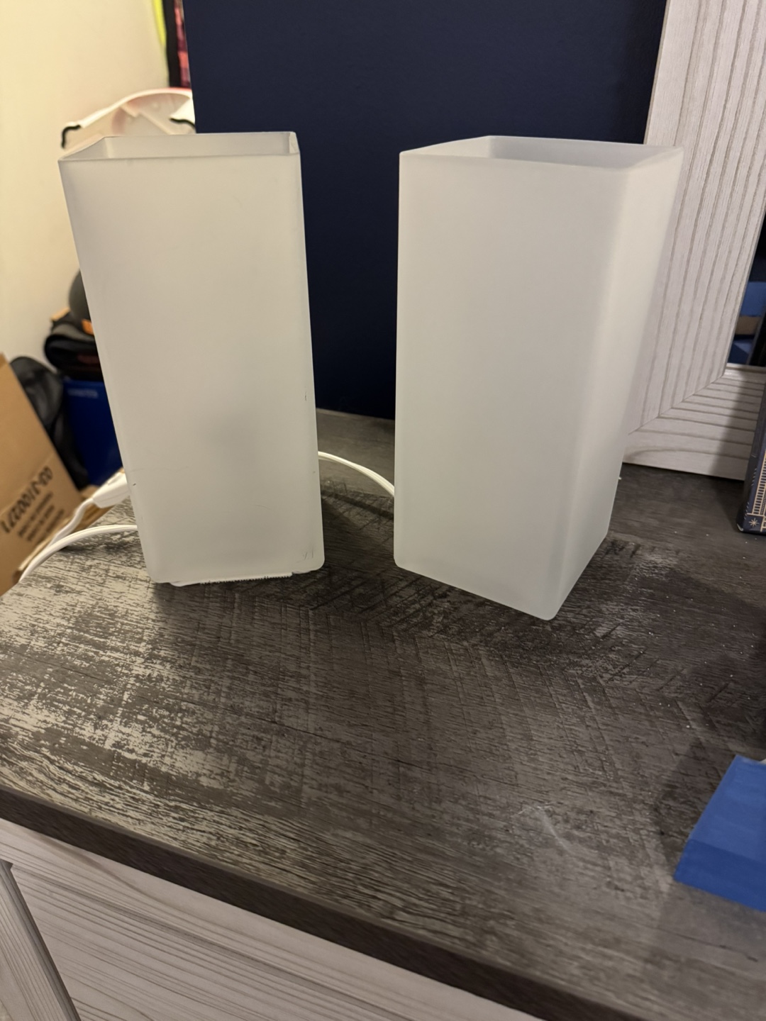 Pair of frosted glass table lamps