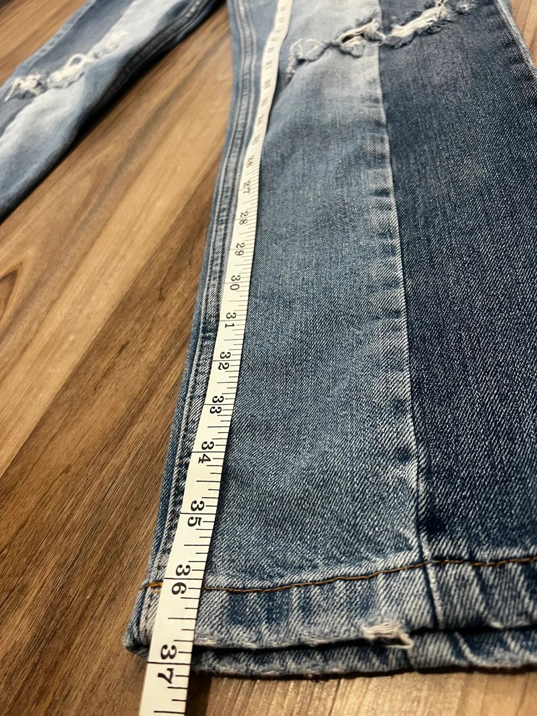 Free People Distressed Two Tone Patchwork Jeans image indicator(4)