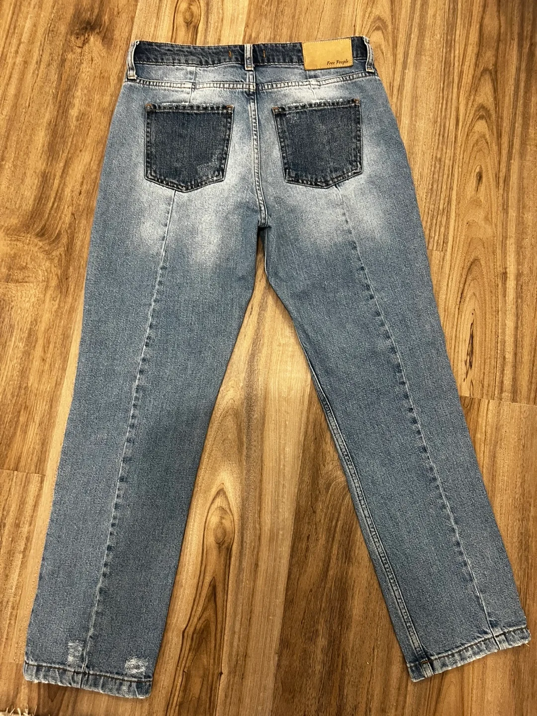 Free People Distressed Two Tone Patchwork Jeans image indicator(3)