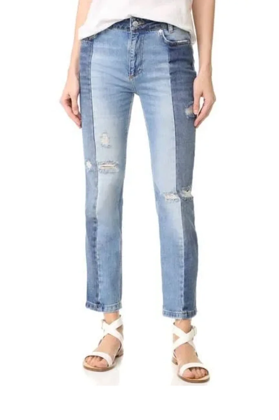 Free People Distressed Two Tone Patchwork Jeans image indicator(6)