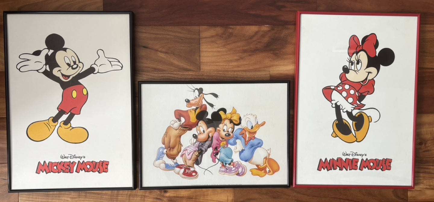 Three Vintage Framed Disney Prints - Mickey, Minnie, and Friends