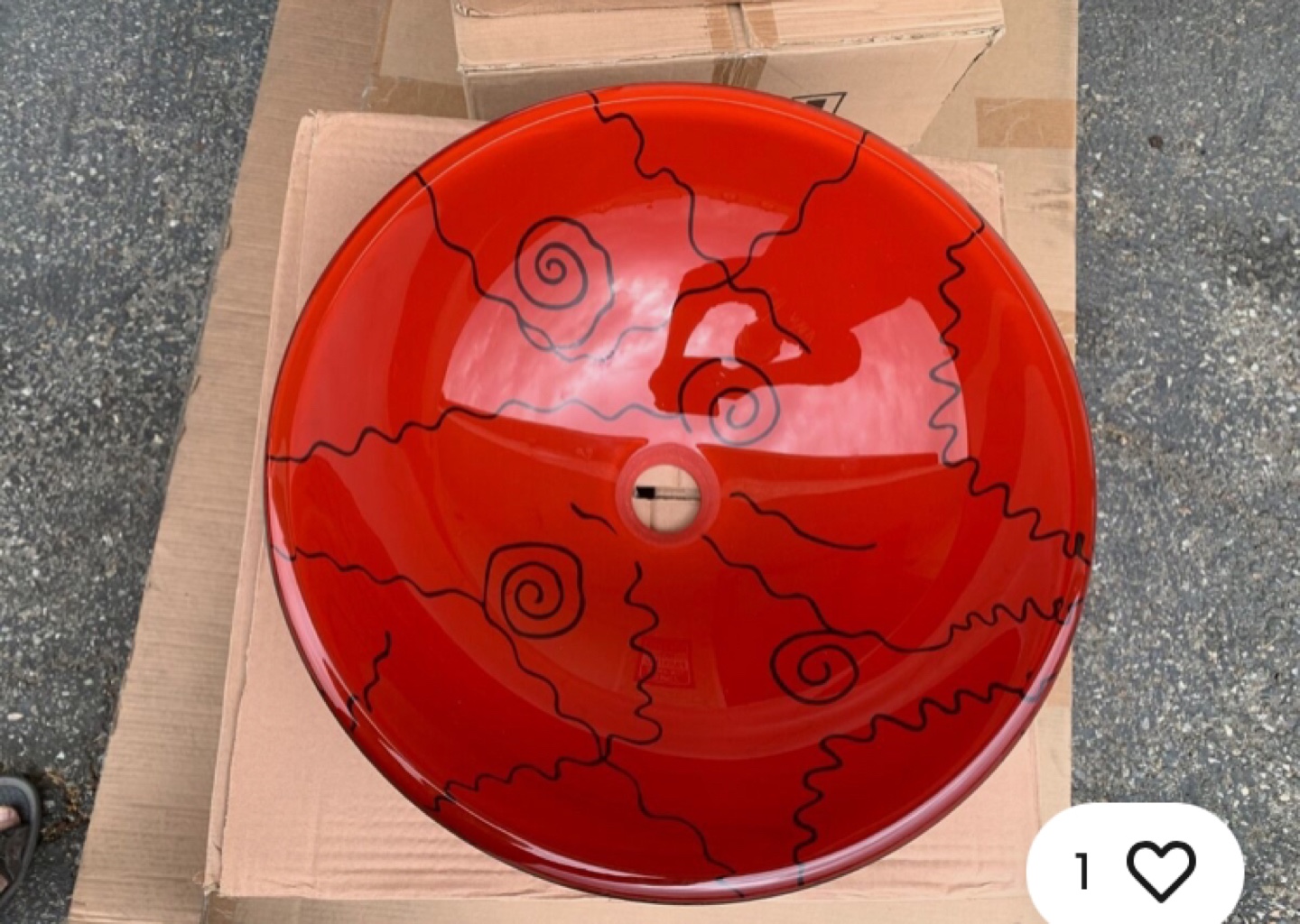 Red Glass Vessel Sink with Squiggle Design