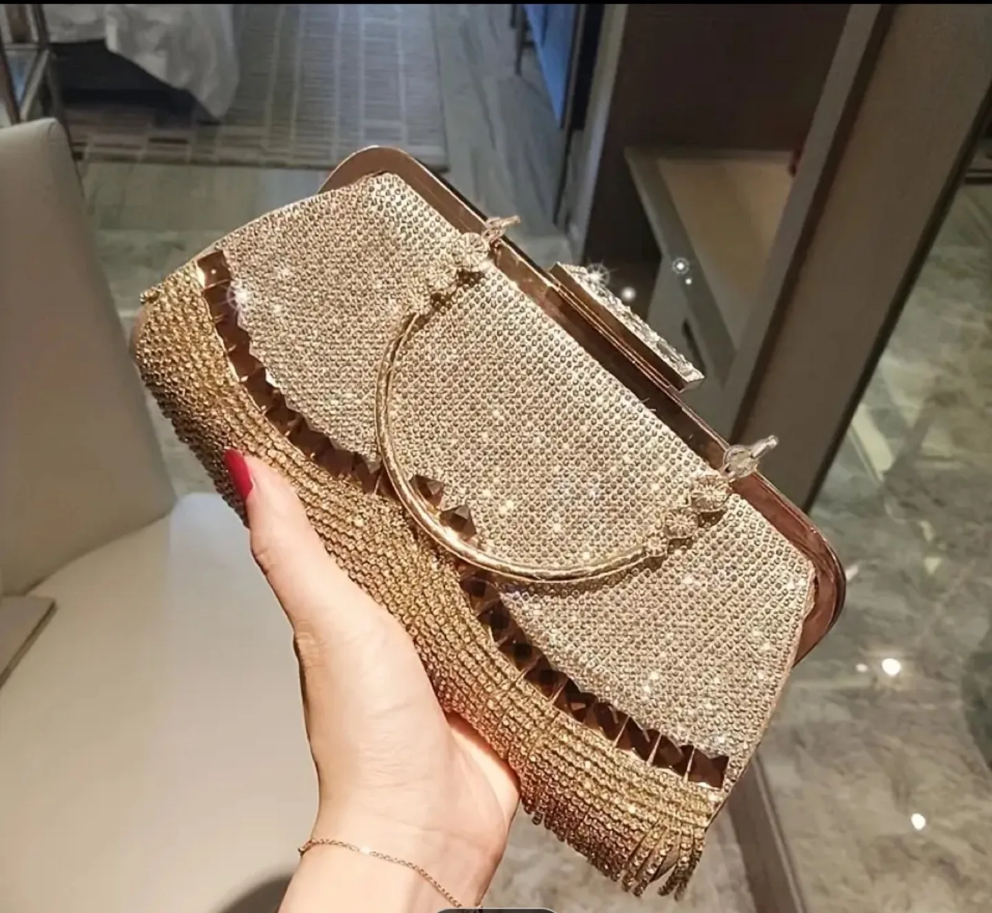 Rhinestone Evening Clutch Purse with Tassel image indicator(3)