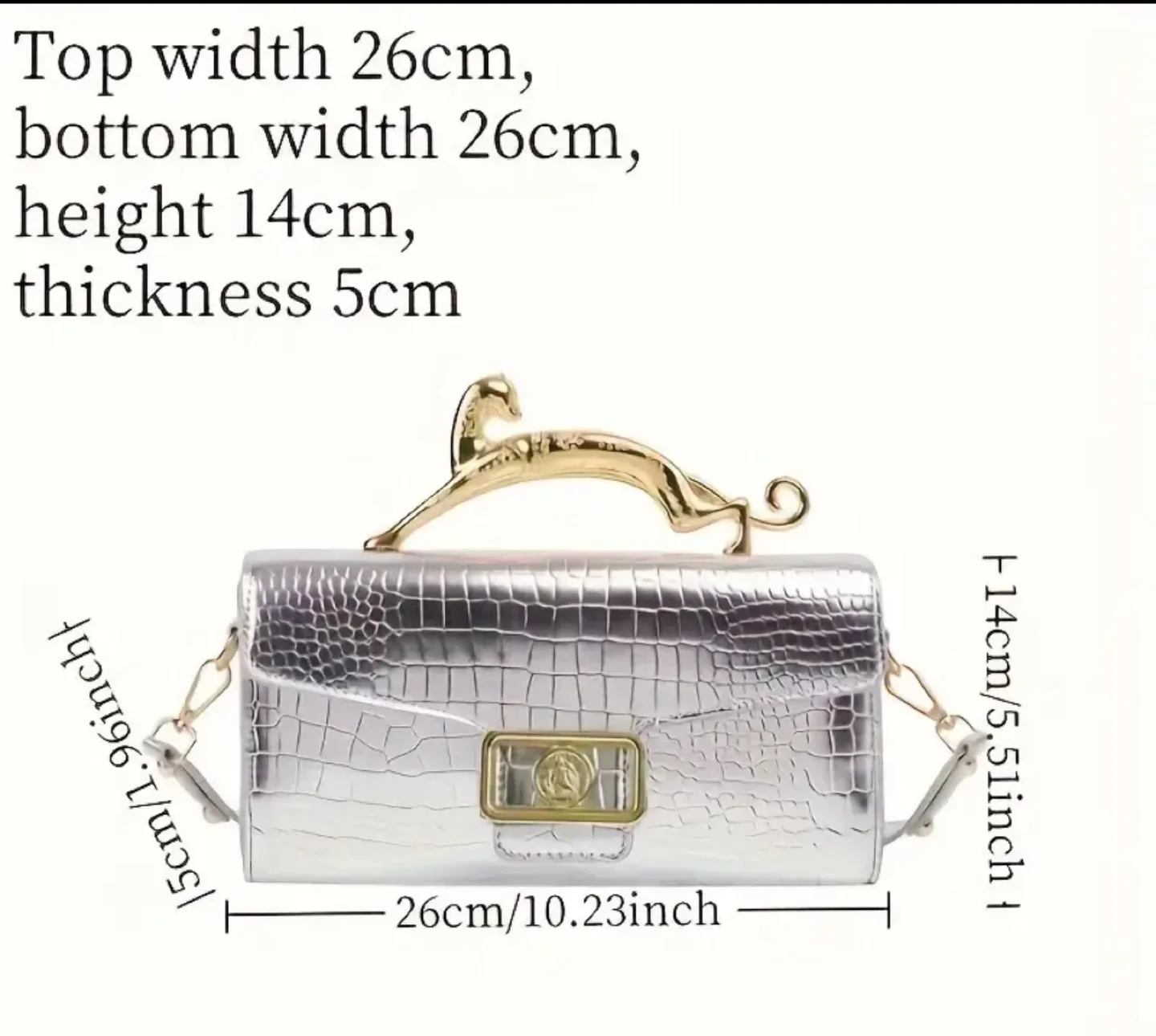 Gold & Silver Crocodile-Embossed Clutch with Panther Handle image indicator(3)