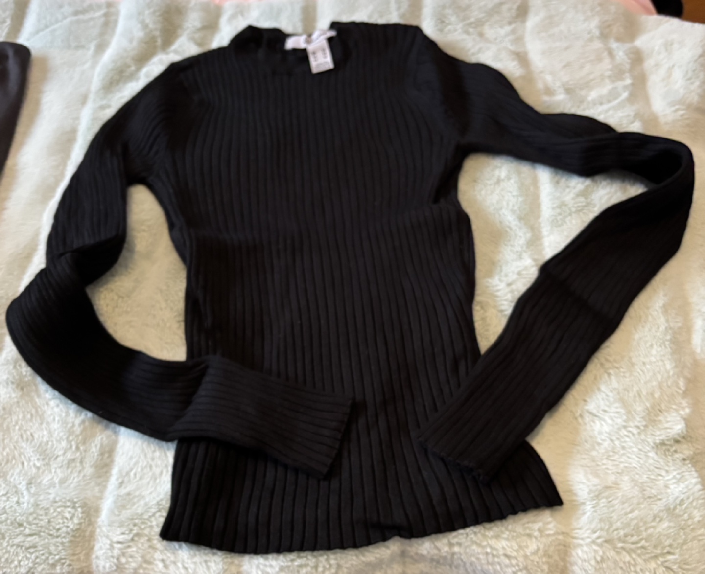 Black Ribbed Long Sleeve Sweater - Size XS