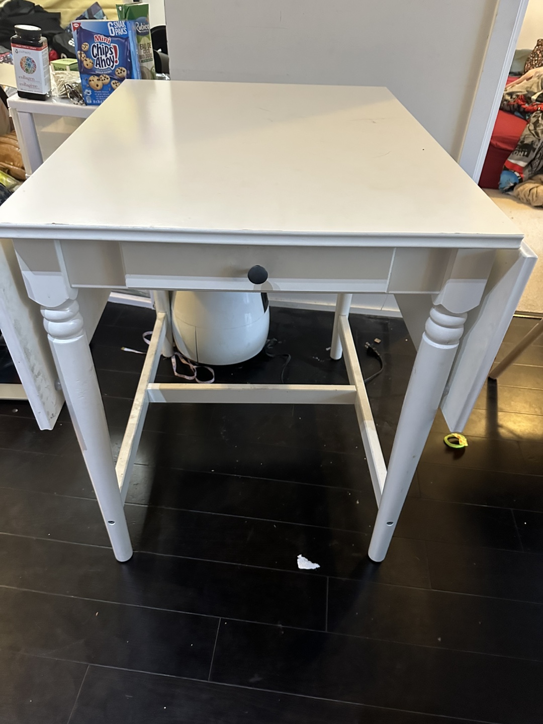 White Drop-Leaf Table with Drawer - photo 3