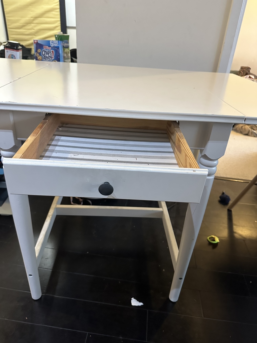 White Drop-Leaf Table with Drawer - photo 2