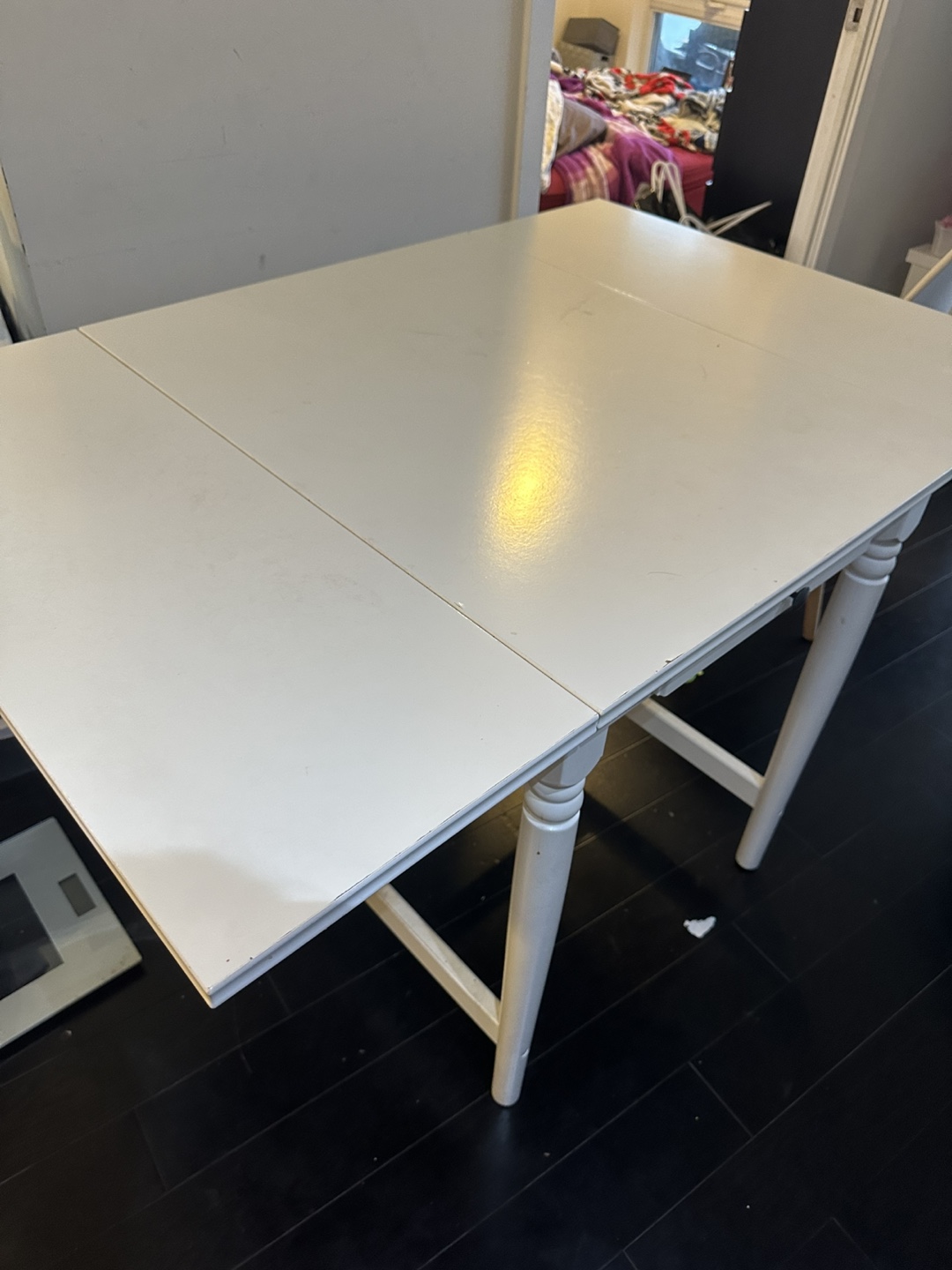 White Drop-Leaf Table with Drawer