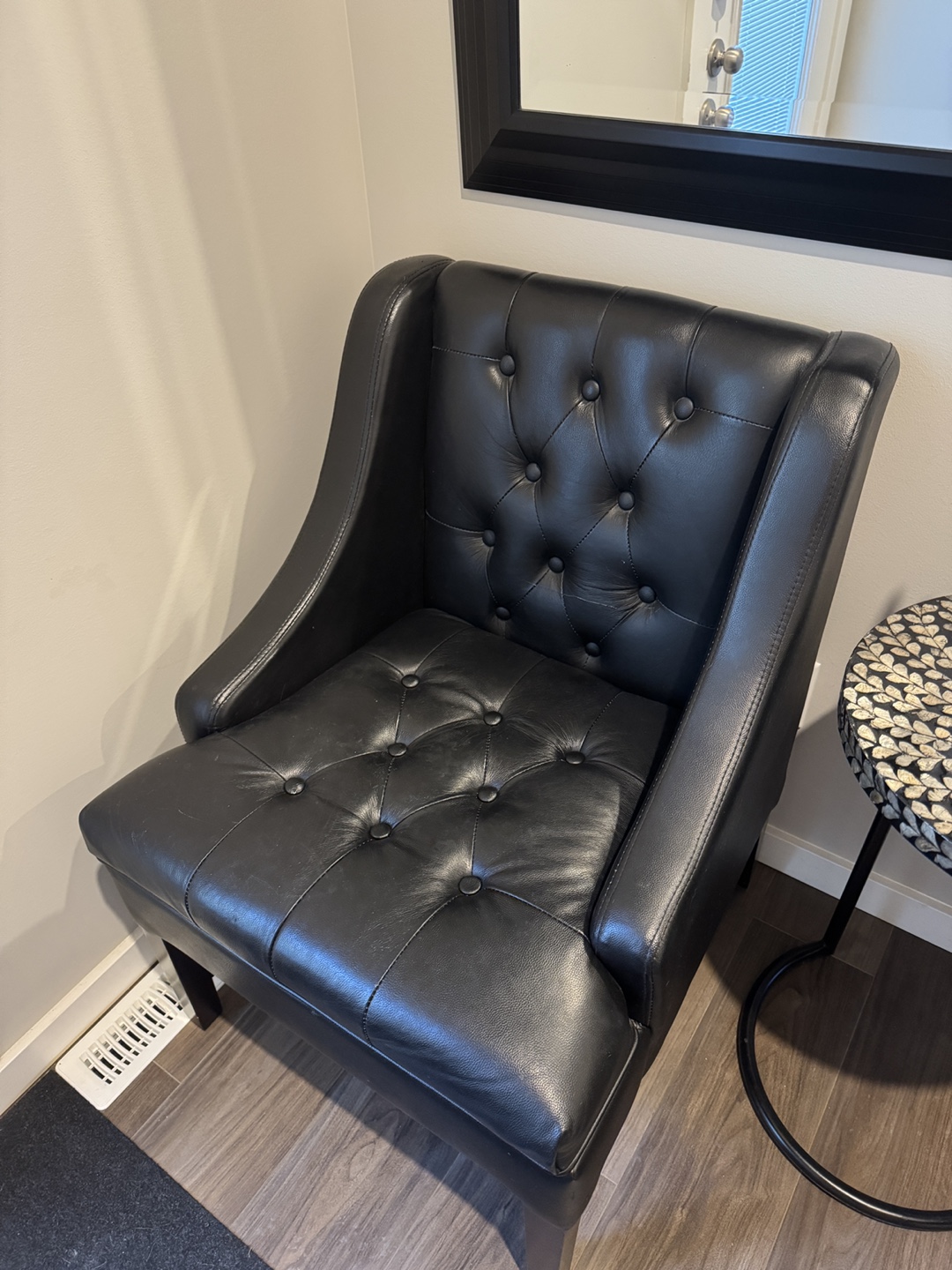 Black Leather Accent Chair and mirror with a side table - photo 3