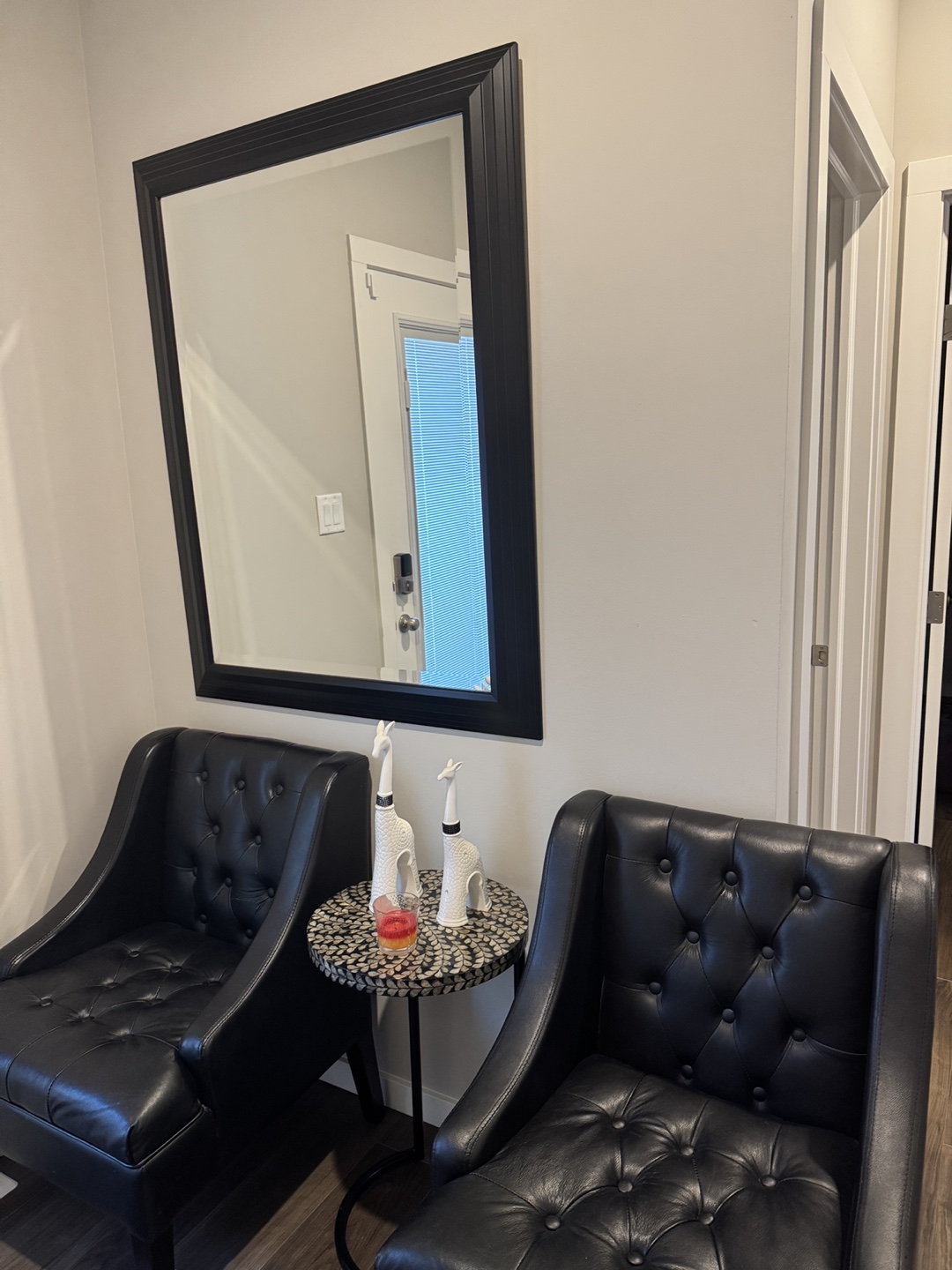 Black Leather Accent Chair and mirror with a side table - photo 2