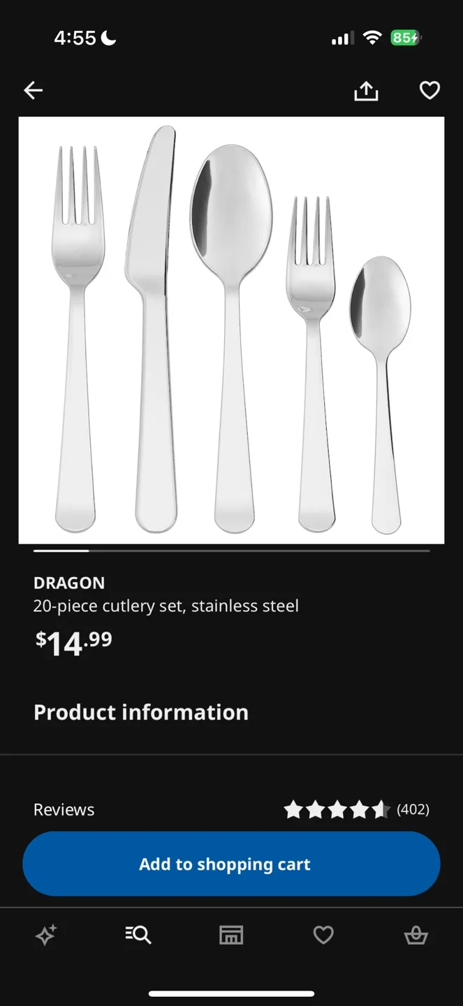 Ikea 20-Piece Stainless Steel Cutlery Set thumbnail