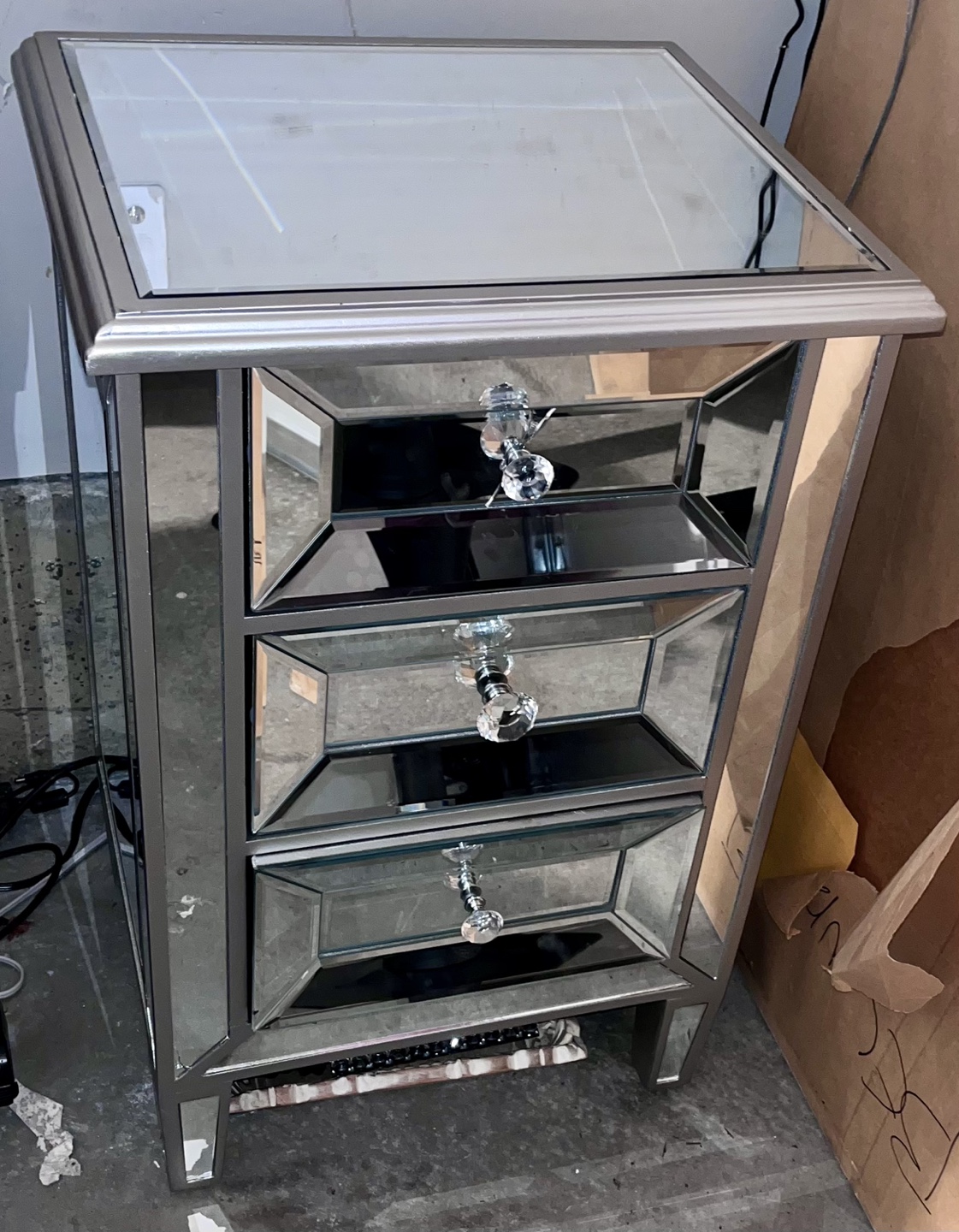 Mirrored Three-Drawer Nightstand